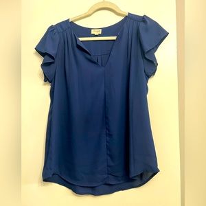 Maison Jules Navy Blue Flutter Sleeve Blouse Size M